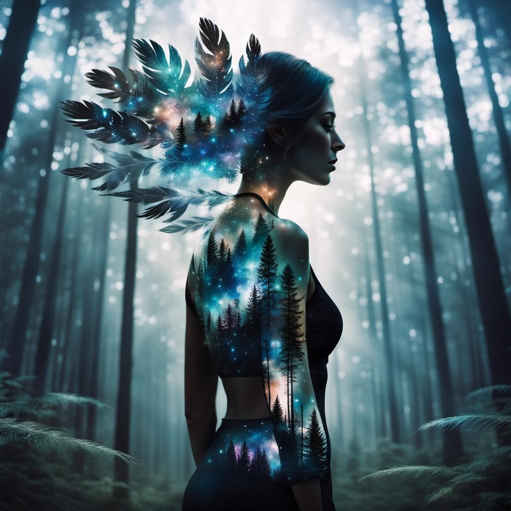 Dreaming Girl: Crystal Galaxy Double Exposure