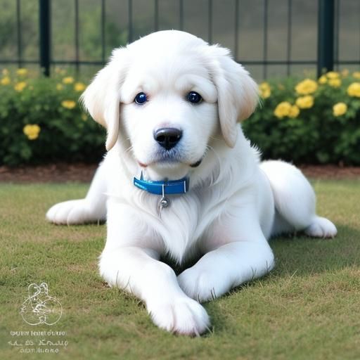 Realistic White Golden Retriever with Sad Blue Eyes