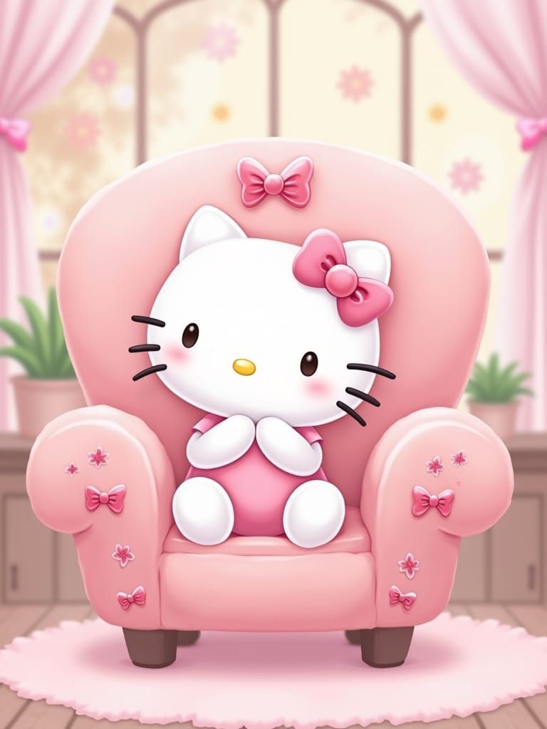 Hello Kitty in Bow Chair, Kawaii Pastel Atmosphere