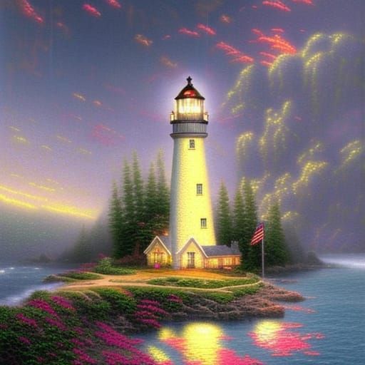 Ethereal Fantasy Lighthouse in Hyperdetailed Mist