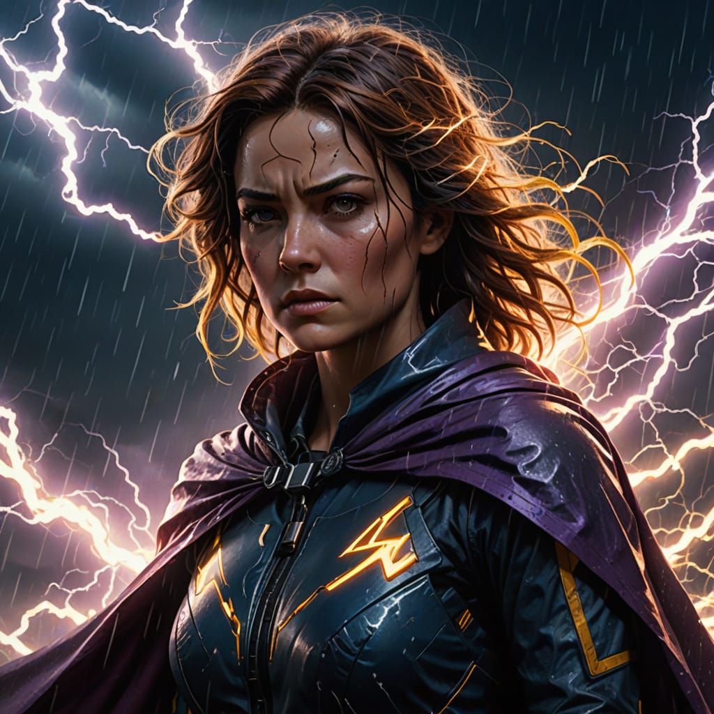 Stormy Heroine in Dynamic Comic Book Style