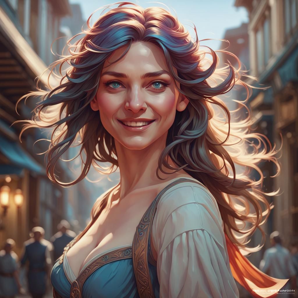 Detailed Portrait of a Happy Woman in Digital Art Style