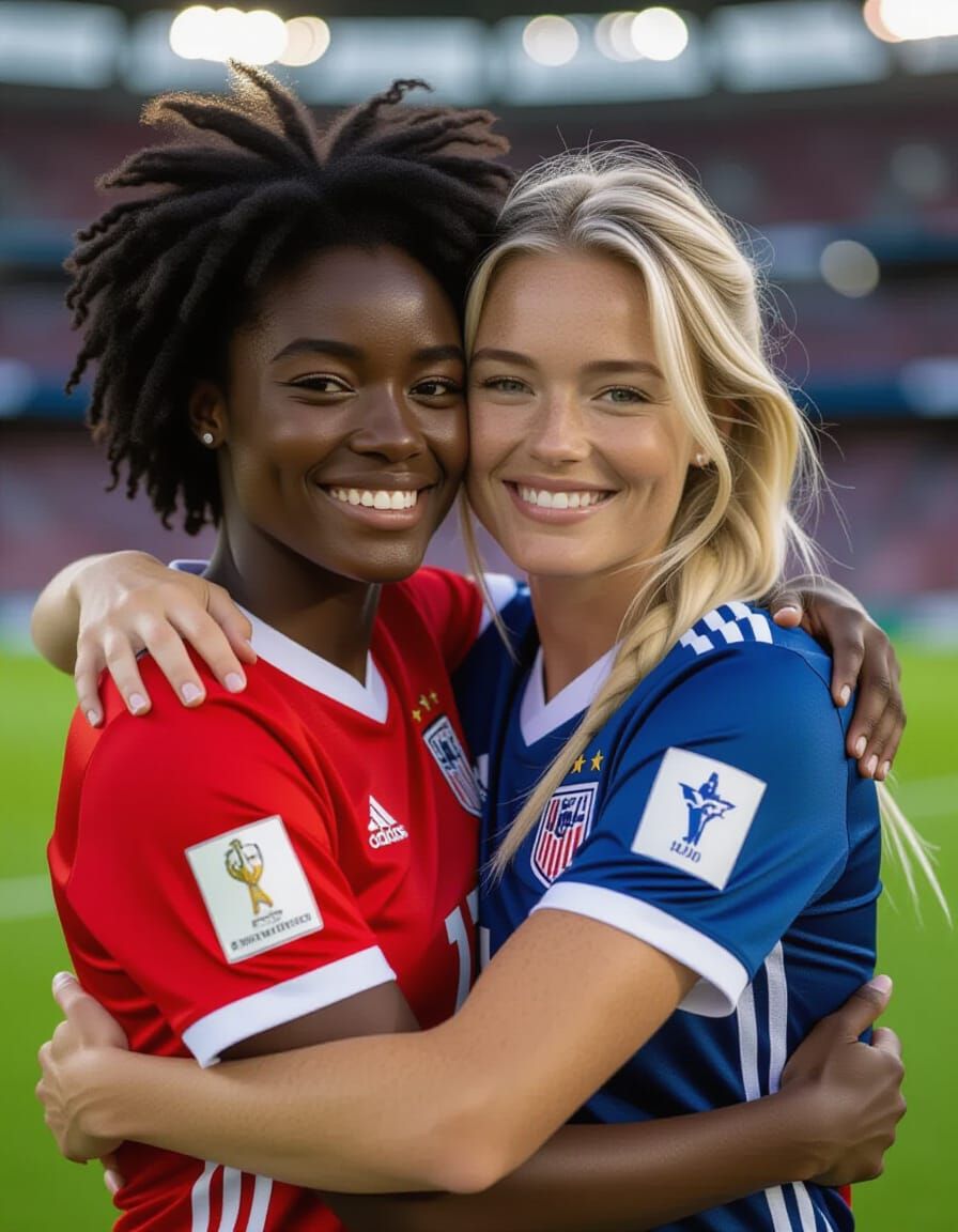 Soccer Players Embrace: Photorealistic Sports Photography