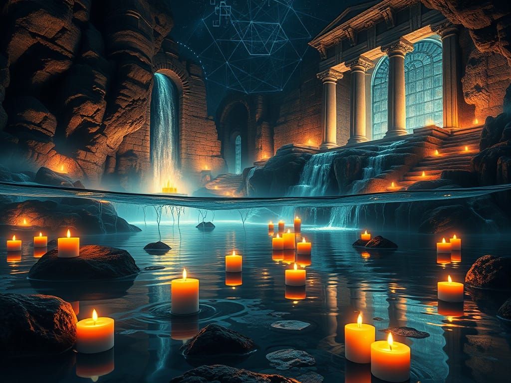 Mathematical Surrealism: Dreamlike Water Scene with Hidden S...