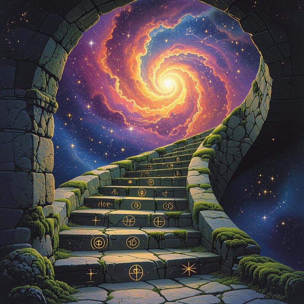 Cosmic Staircase to Nebula, Surrealist Style