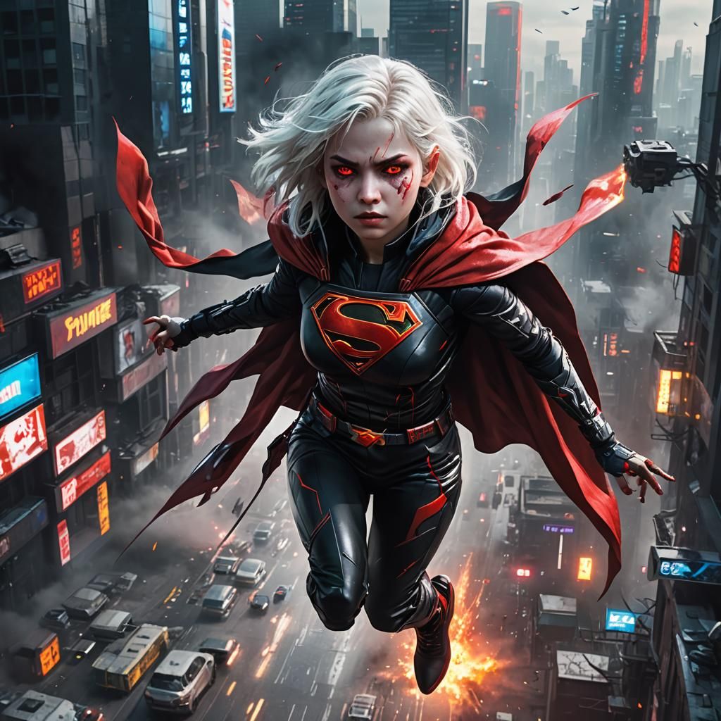 Cyberpunk Vampire Superhero Soars Through Neon City