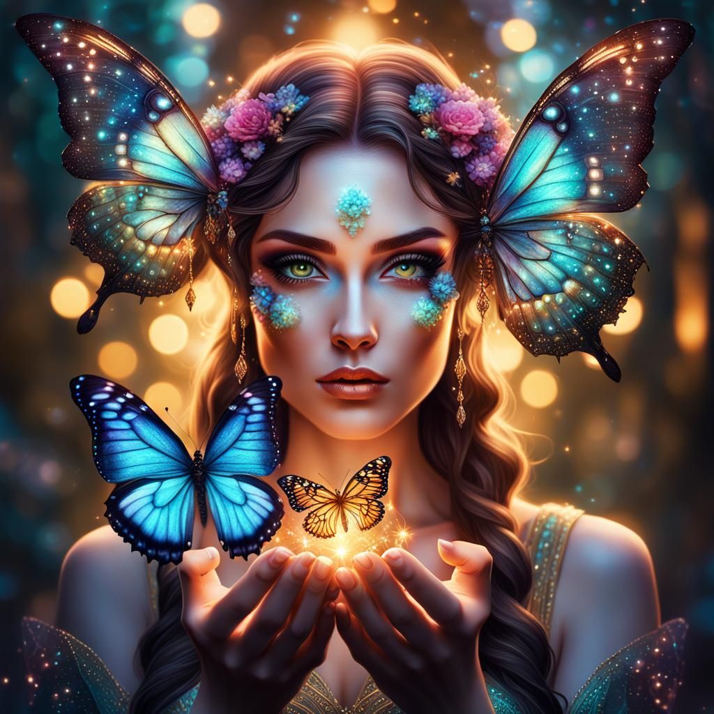 Enchanted Fae with Butterfly in Surreal Fantasy Art