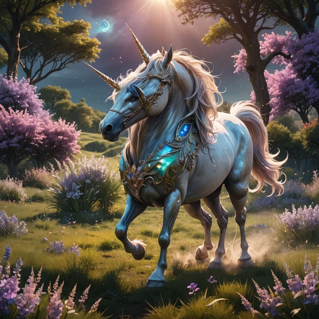 Majestic Unicorn Galloping Across a Dream Field