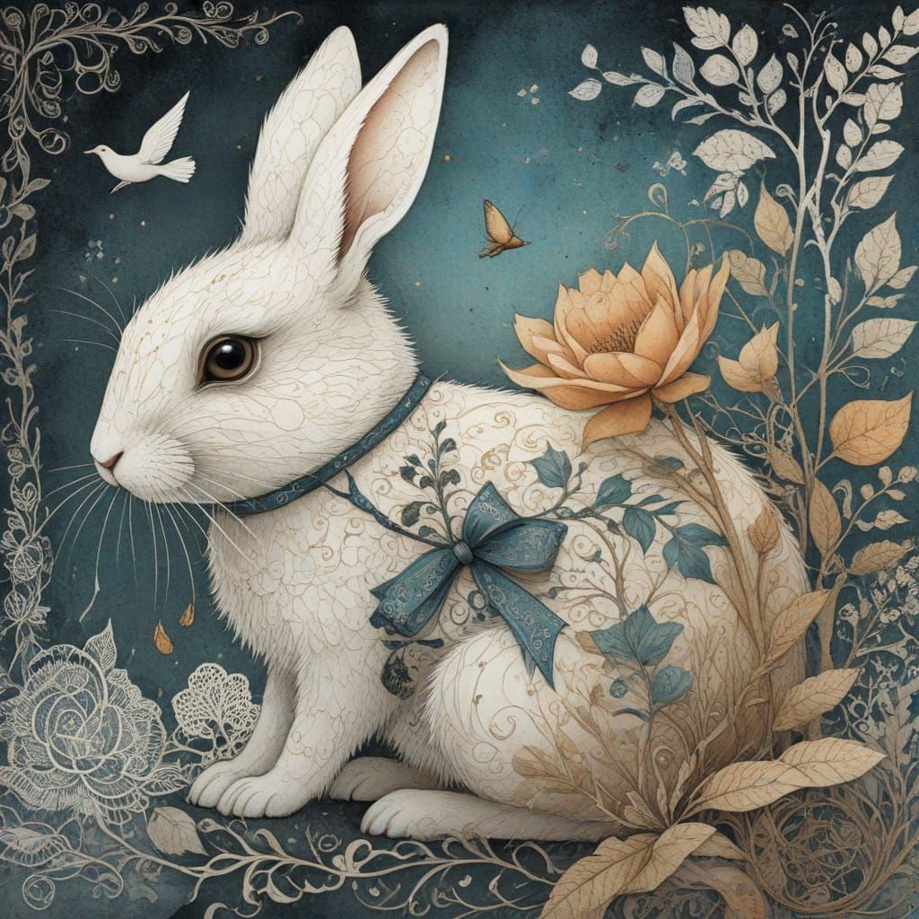 Bunny Amidst Antique Paper Collage