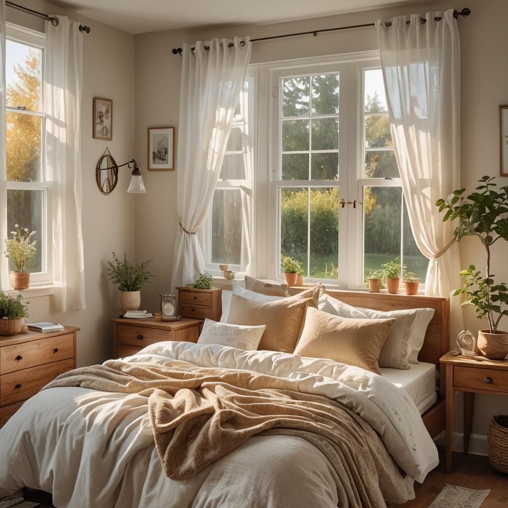 Whimsical Small Bedroom with Golden Sunlight