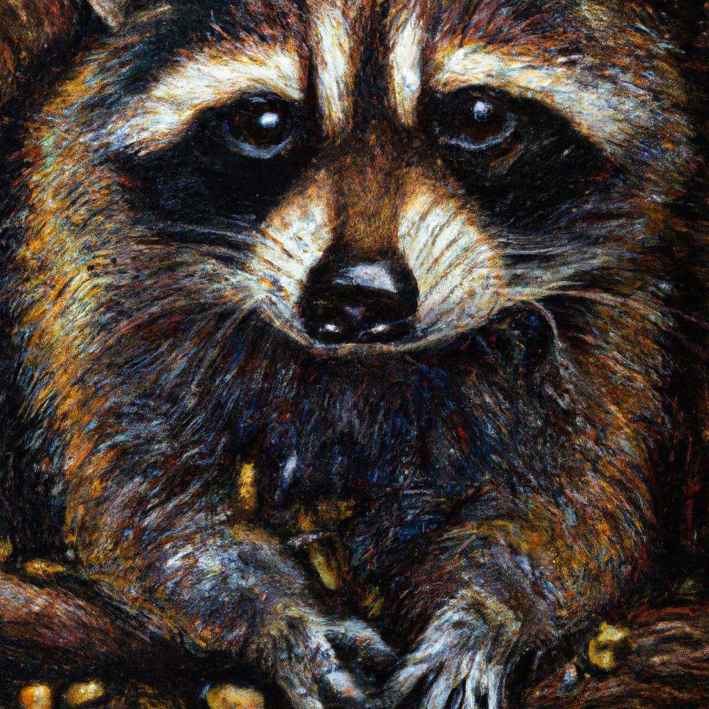 Raccoon in Dark Academia Oil Painting