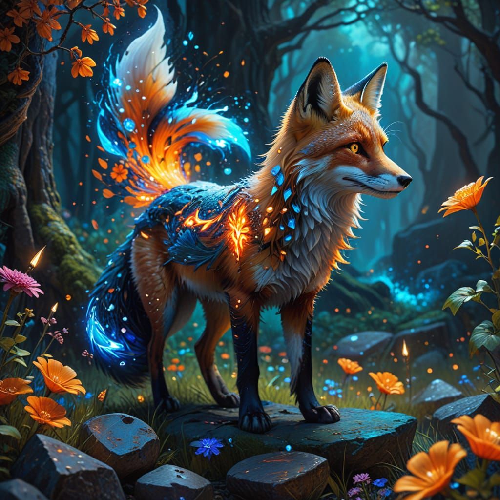 Enchanted Fox in Vibrant Woodland Scene