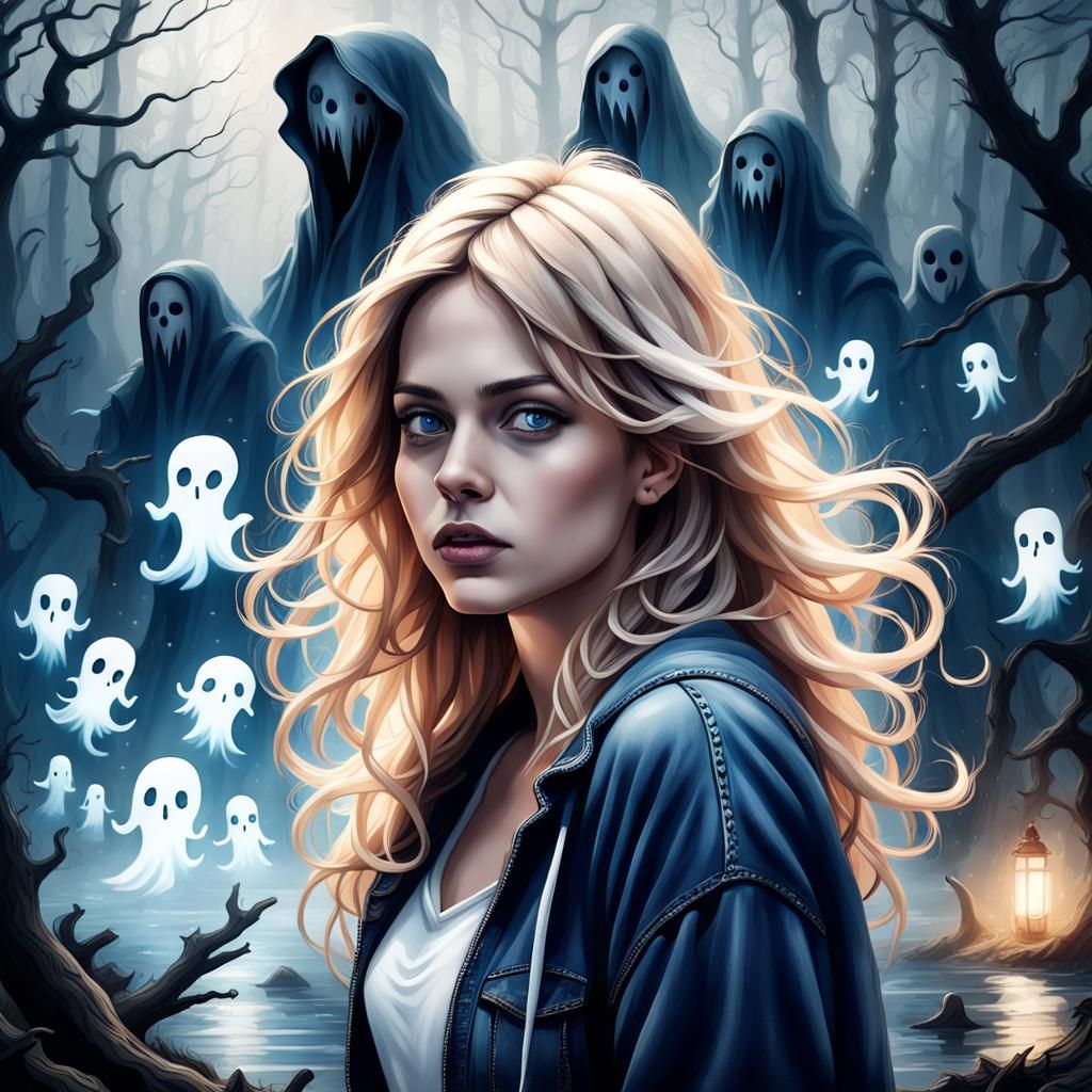 Ethereal Woman in Haunted Woods: Dark Fantasy Art