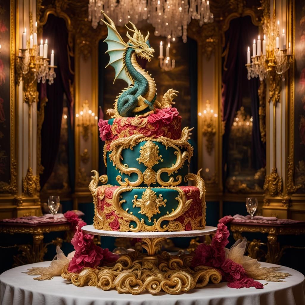 Ornate Dragon Cake in Baroque Rococo Style