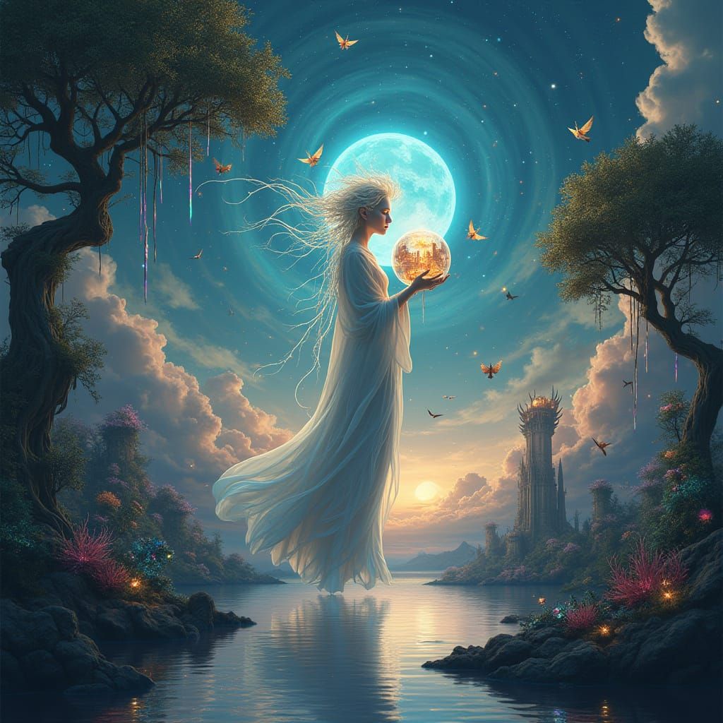 Surrealist Masterpiece of Celestial Dreamscapes in Cyberpunk...