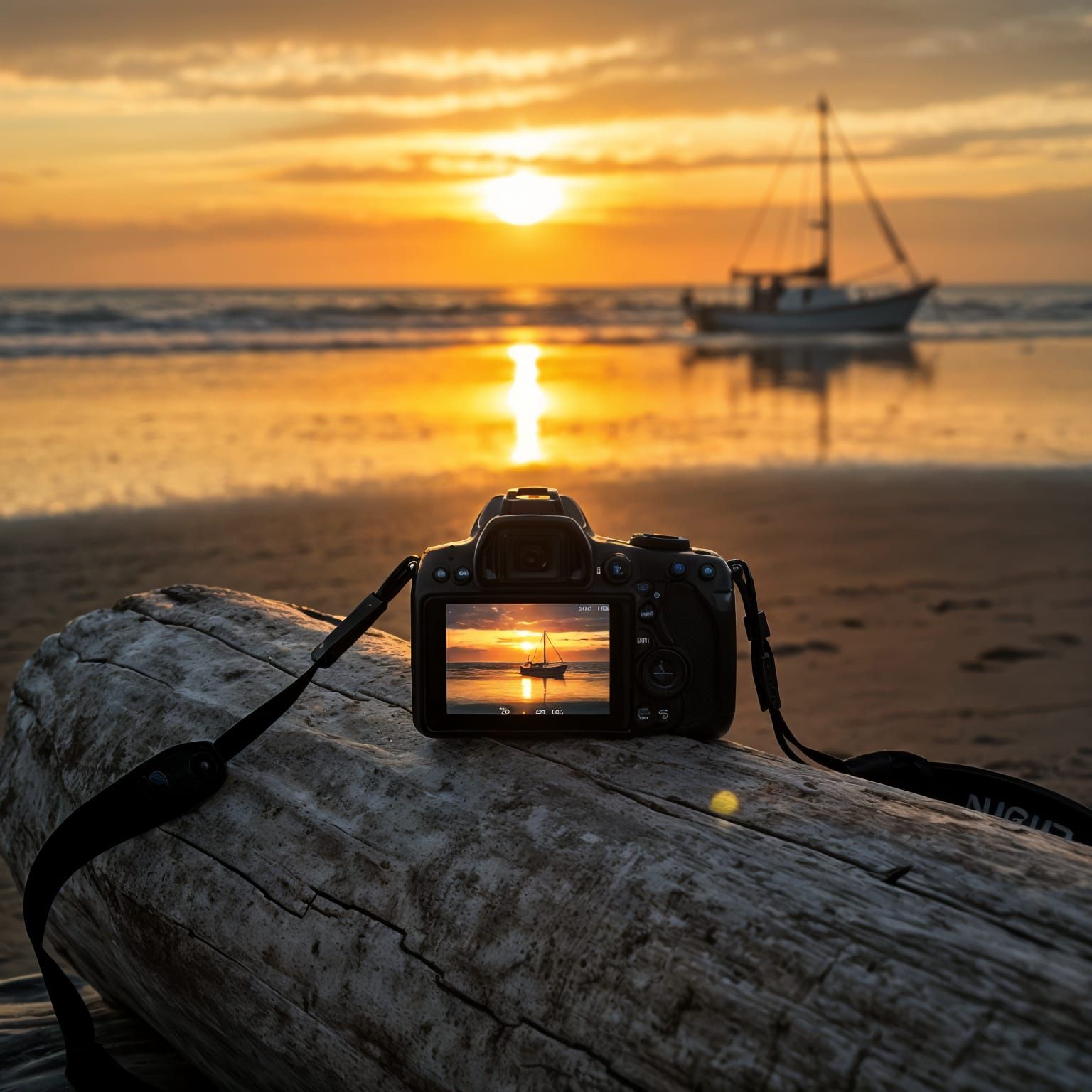Golden Hour: Camera Captures Boat at Sunset