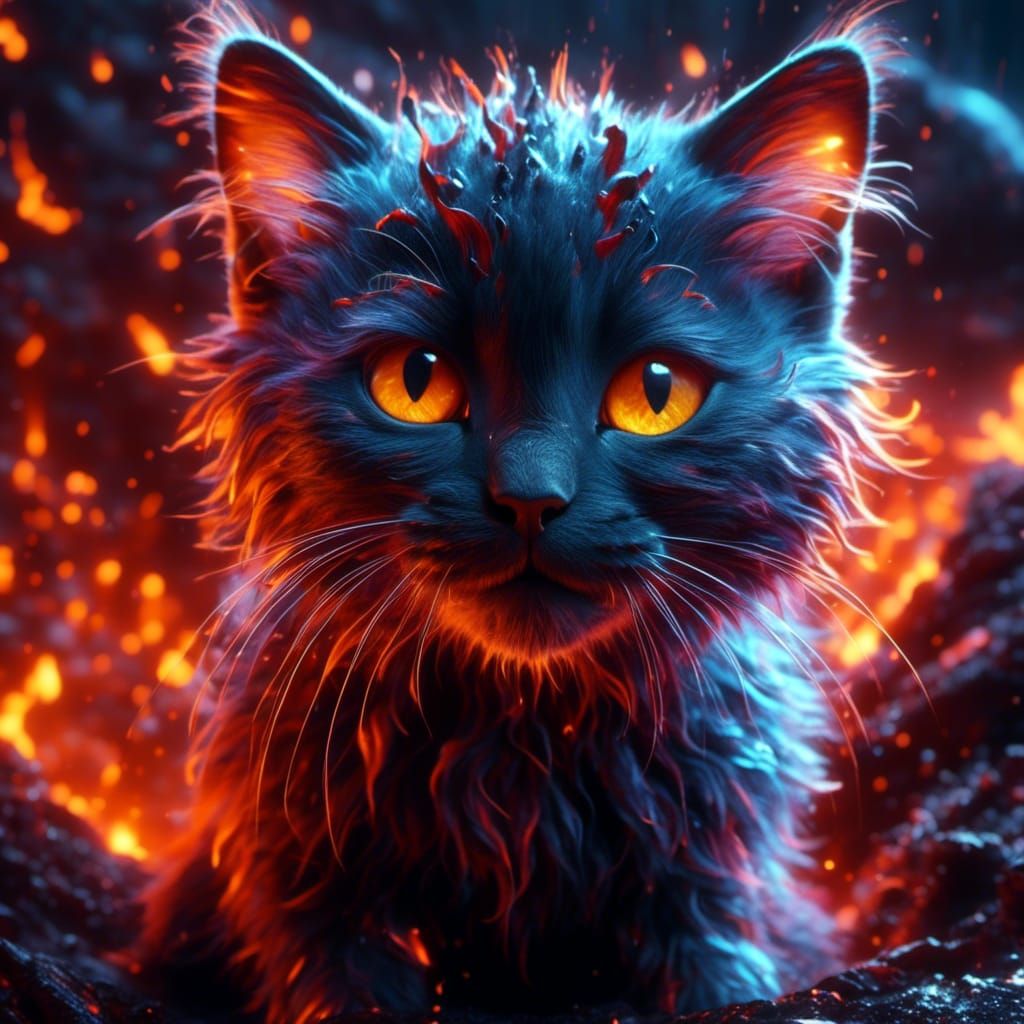 Lava Kitty Crying: Hyperrealistic Digital Art