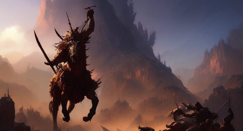 Spartan General Slaying Kaiju: Digital Art