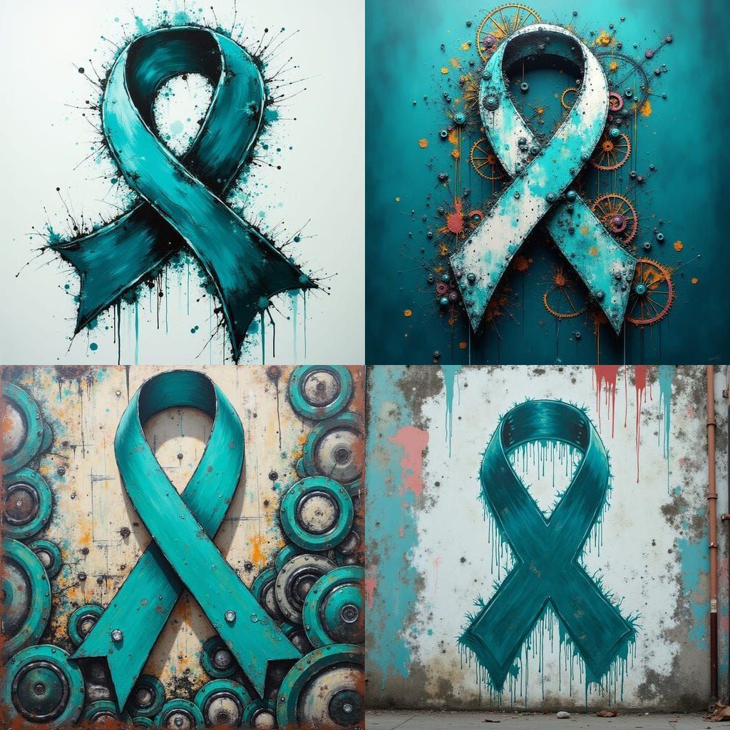 Vibrant Teal Steampunk Graffiti Art in High Contrast