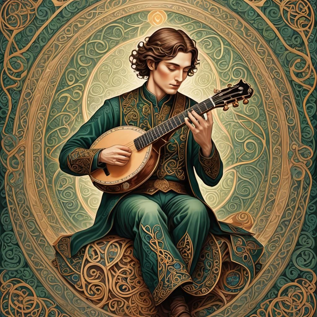 Celtic Mandolin Player in Ornate Fantasy Art