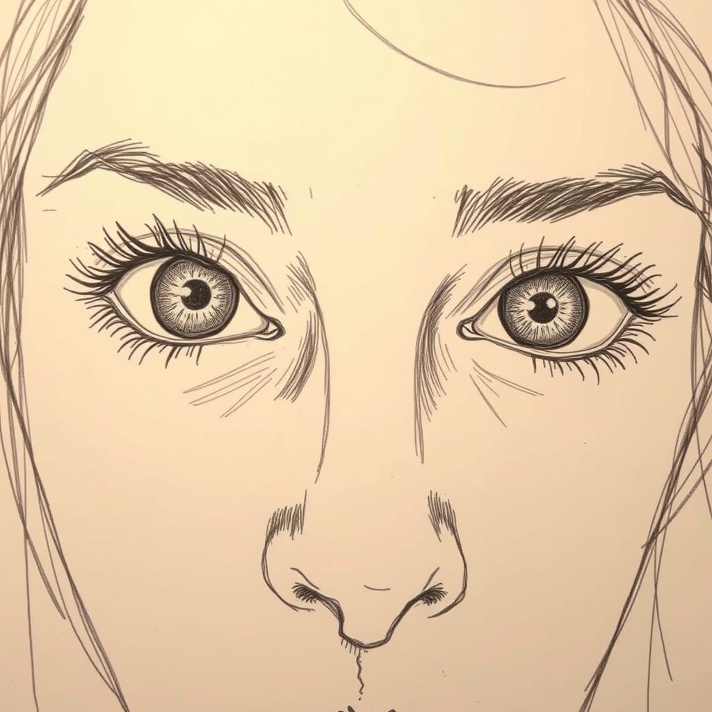 Charming Eyes Pencil Drawing with Loose, Energetic Lines
