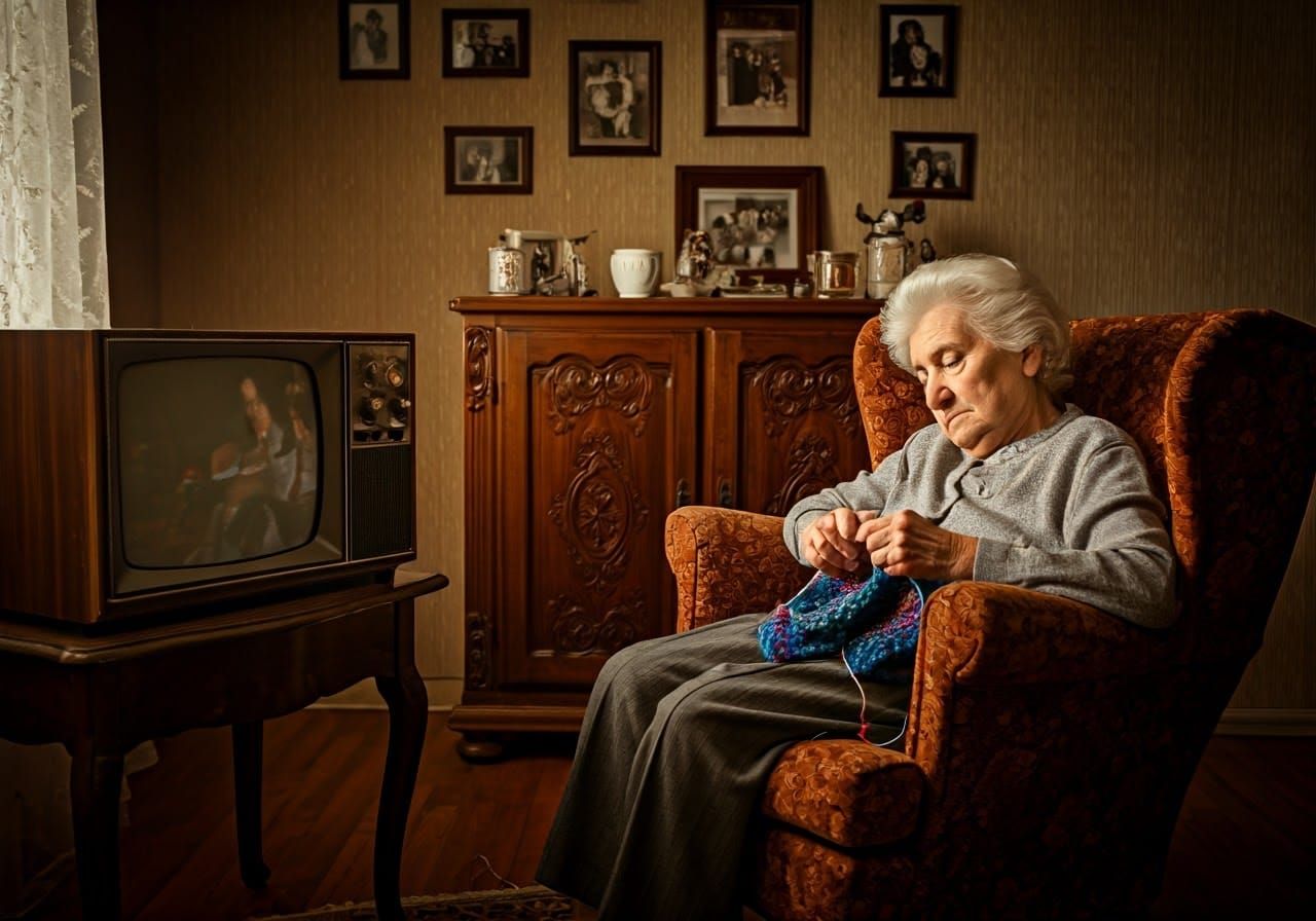Vintage Woman Asleep in Cozy 1960s Living Room