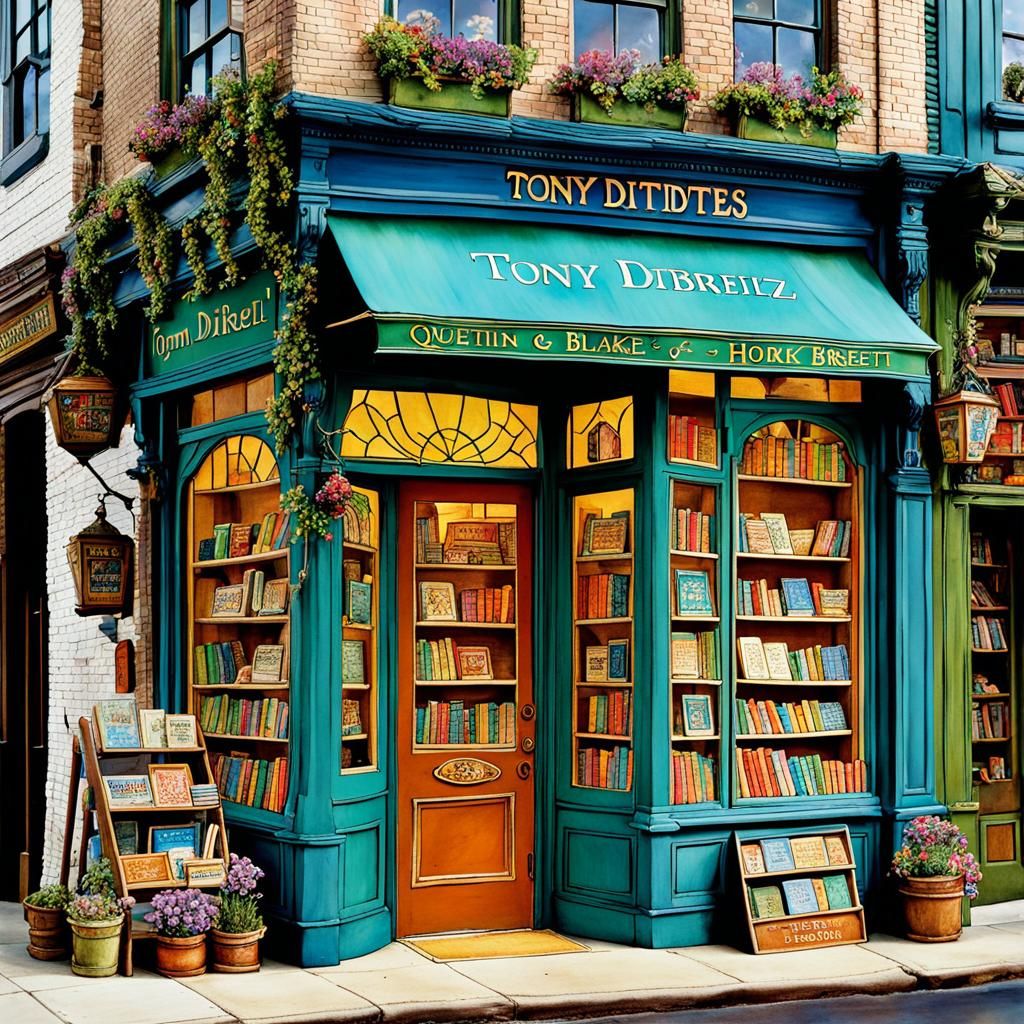 Whimsical Bookstore Front in Colorful Style