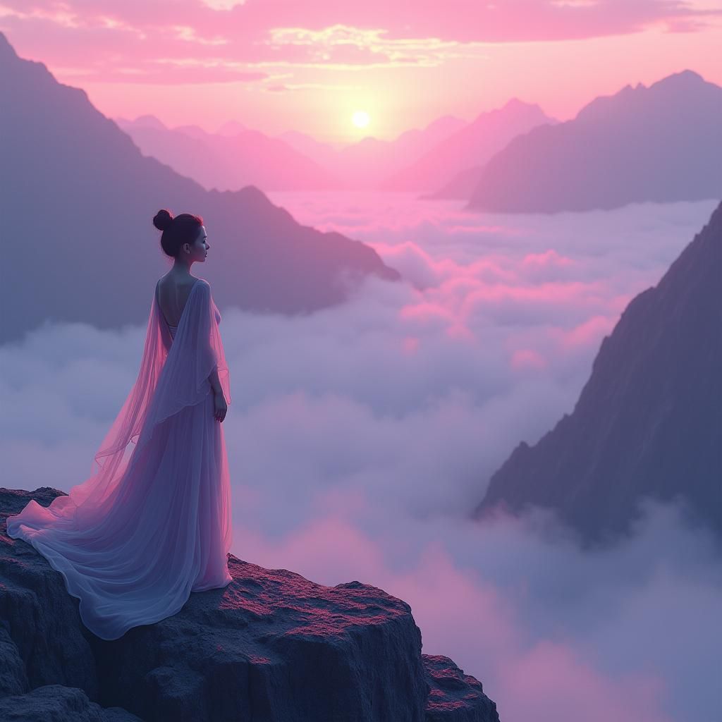Luminescent Mountain Landscape at Sunrise: Anime Art