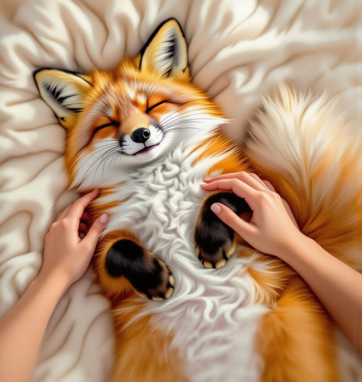Aerial View of Content Fox Lying on Back