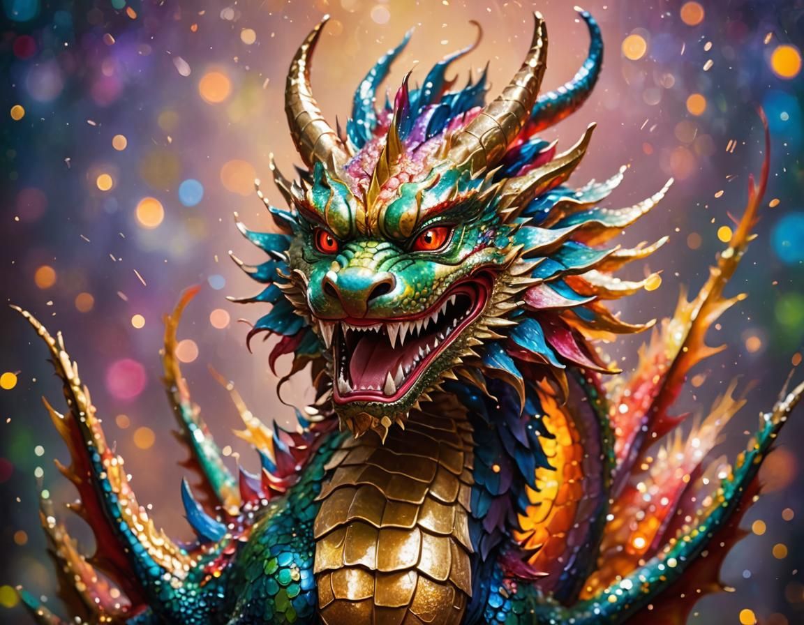 Glitter Dragon: Impasto Oil Painting in Chinese Style