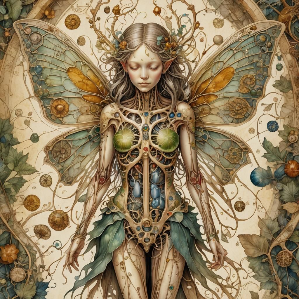 Intricate Fairy Anatomy in Watercolor Style