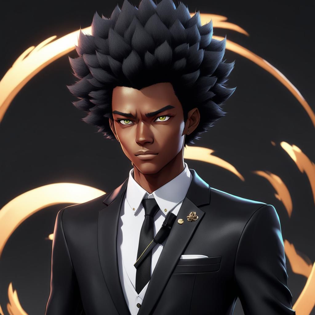 Black Kitsune Boy in Suit, 3D Anime Art