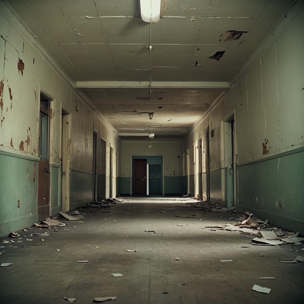 Rundown Asylum Hallways in a Cinematic Style