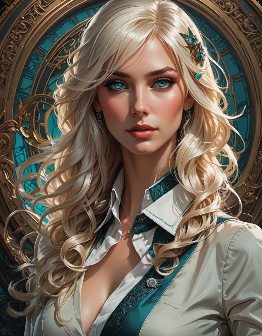 Elegant Platinum Blonde Portrait in Hyperrealistic Style