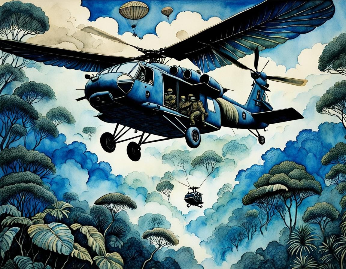 Paratrooper jumping out of a Blackhawk helicopter #5