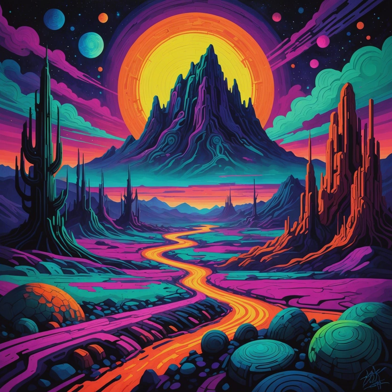 signature fauvism moonscape detailed painting Pendleton Ward...