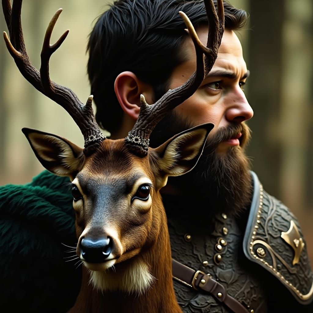 Celtic Warrior with Stag in Surrealist Style