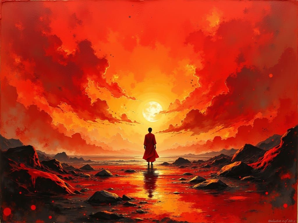 Expressionist Red and Amber Tempest of Ego