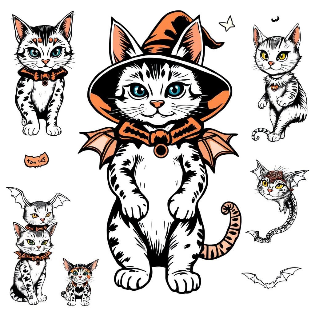 Tattoo Flash Sheets: Cat in Halloween Costume