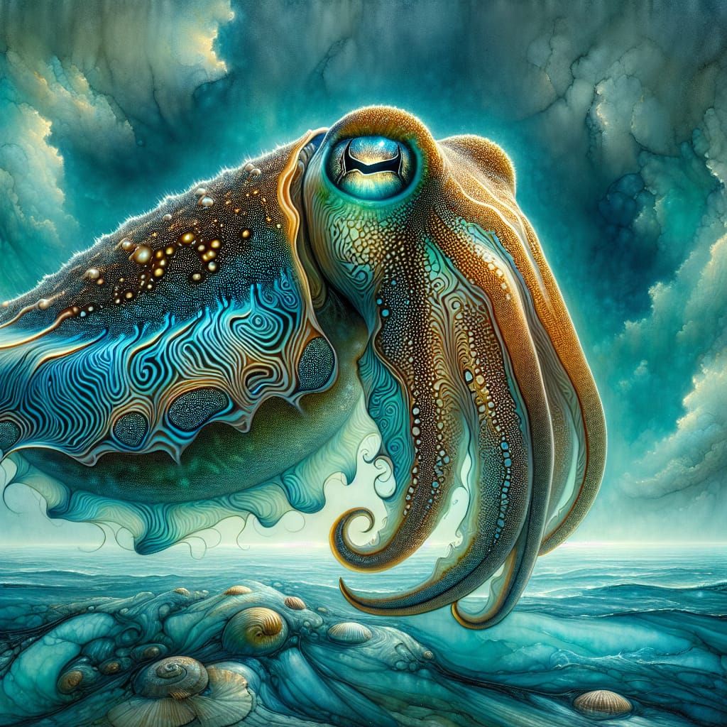 Hypnotic Cuttlefish near ocean bottom