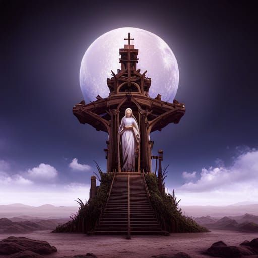 Holy Mary on a Cross: Detailed Matte Painting