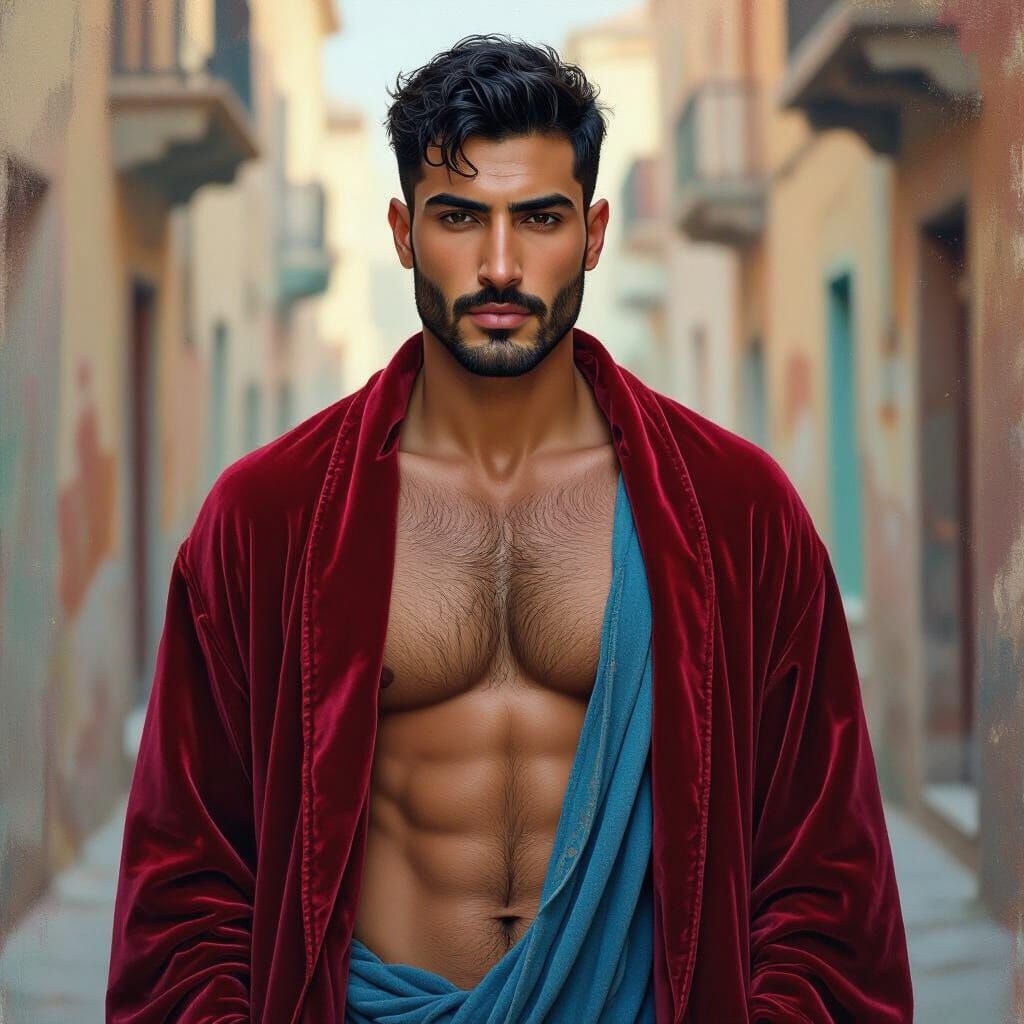 Handsome Man in Run-Down City, Impressionist Style