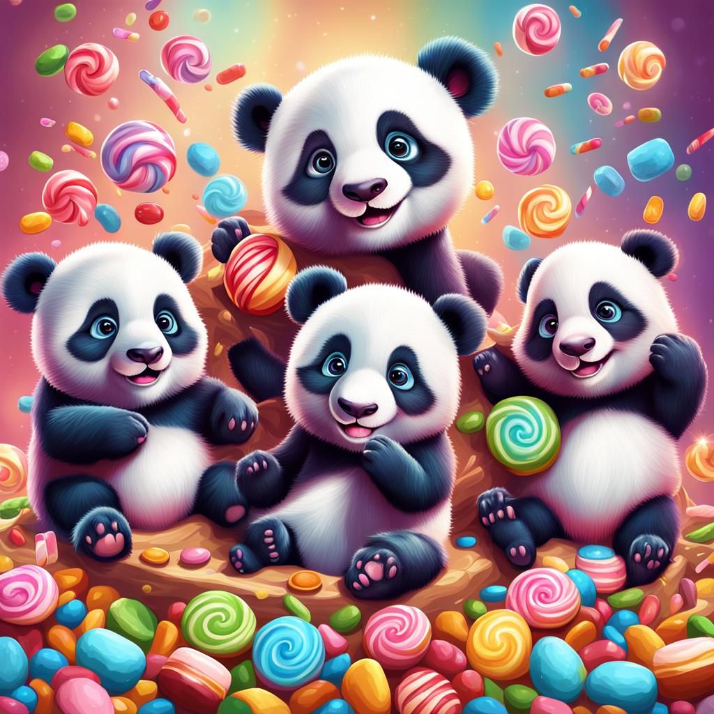 Adorable Baby Pandas in Candy Art Style