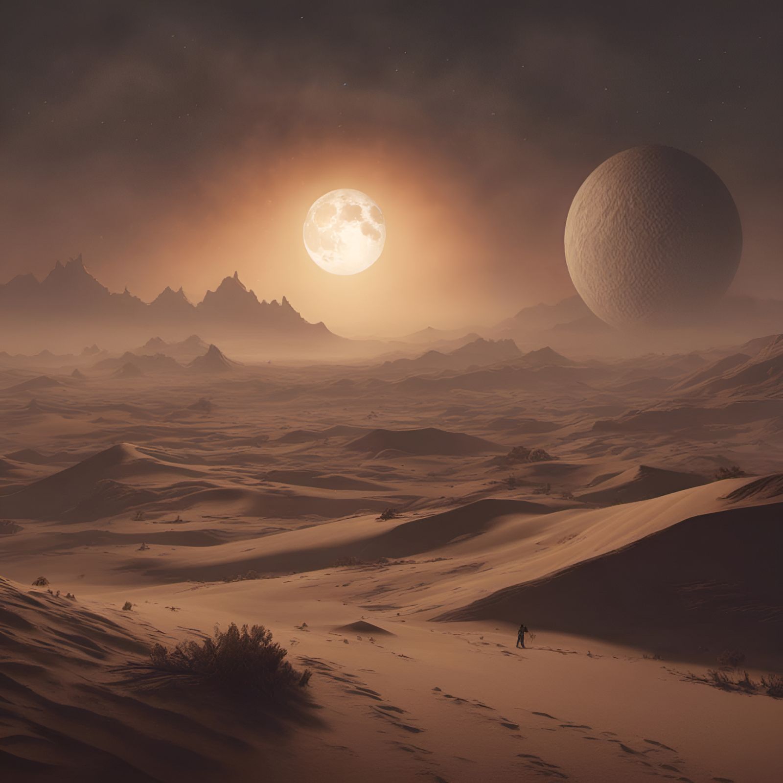 Skull Moon Descent: Horror Landscape in Detailed Style