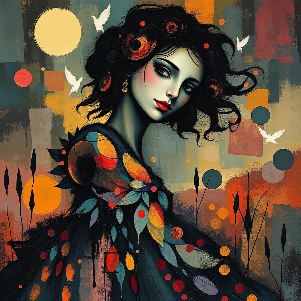 Abstract Expressionist Woman in Ethereal Mist