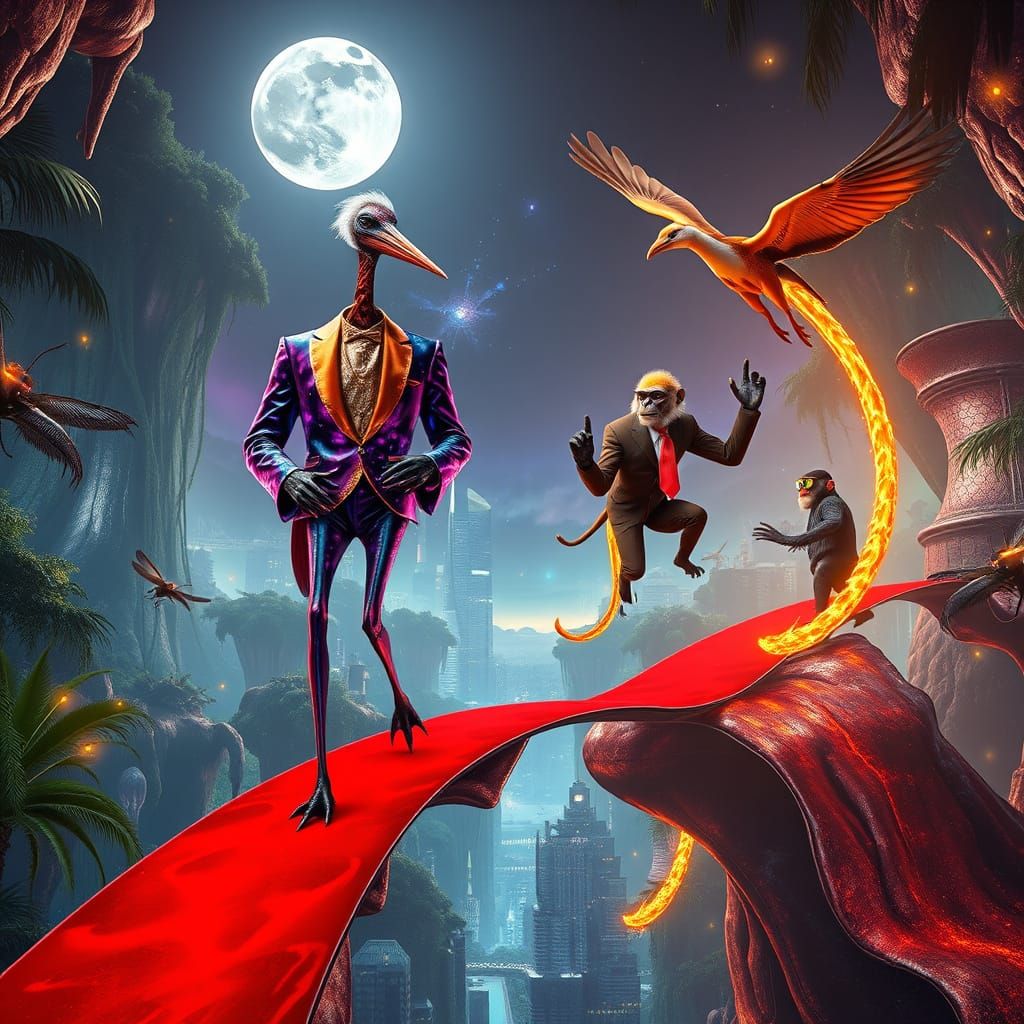 Cosmic Red Carpet Gala in Cyberpunk Style