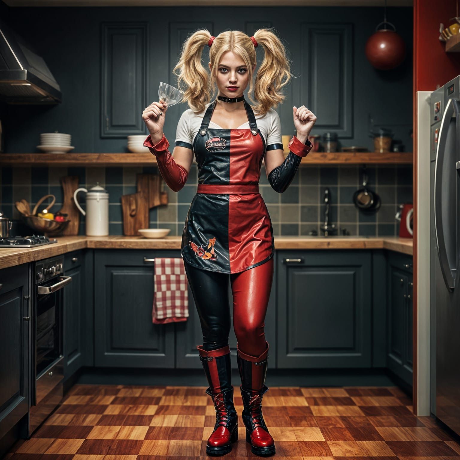 Hyperrealistic Harley Quinn in Kitchen