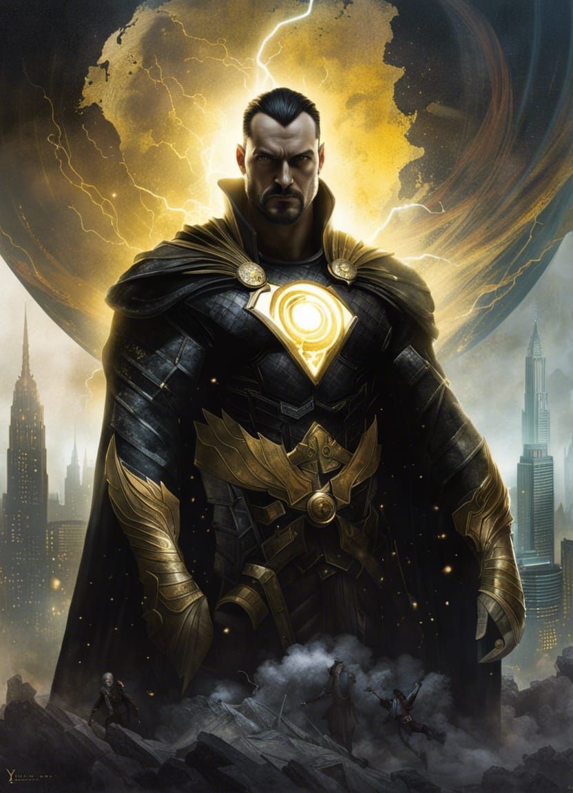 Black Adam Double Exposure Portrait with Cosmic Elements