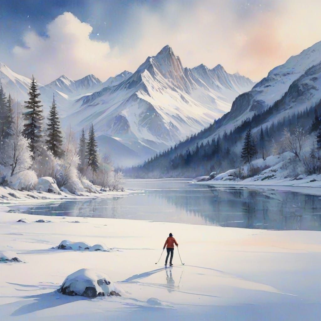 Whimsical Winter Wonderland Aquarelle Painting