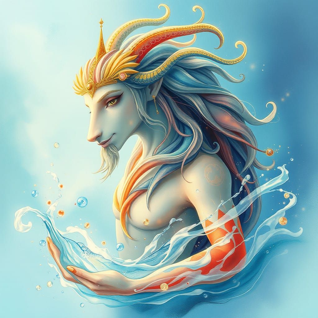 Majestic Aquarius Zodiac Sign in Dreamy Watercolor Style